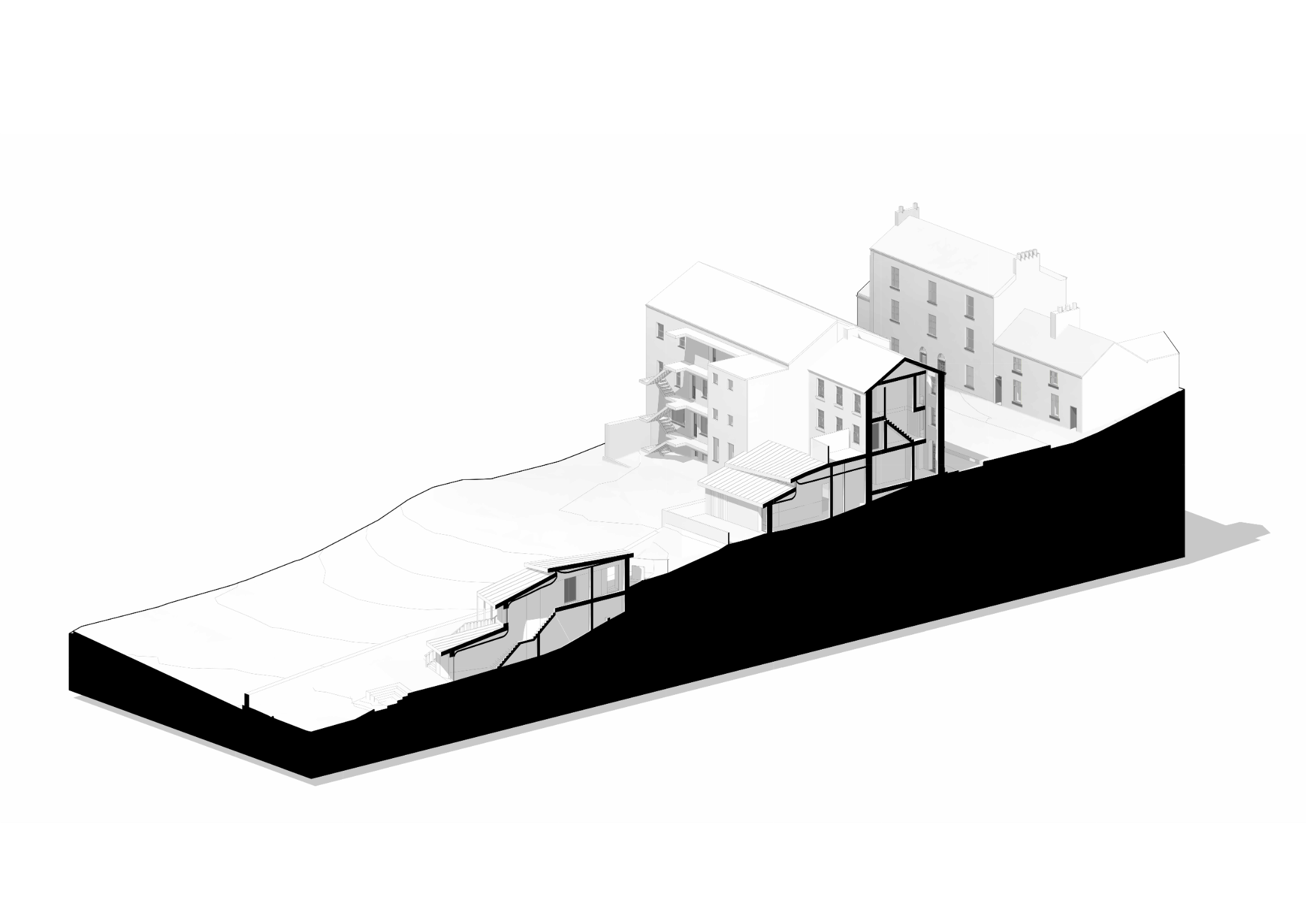 High-resolution architectural sectional axonometric
