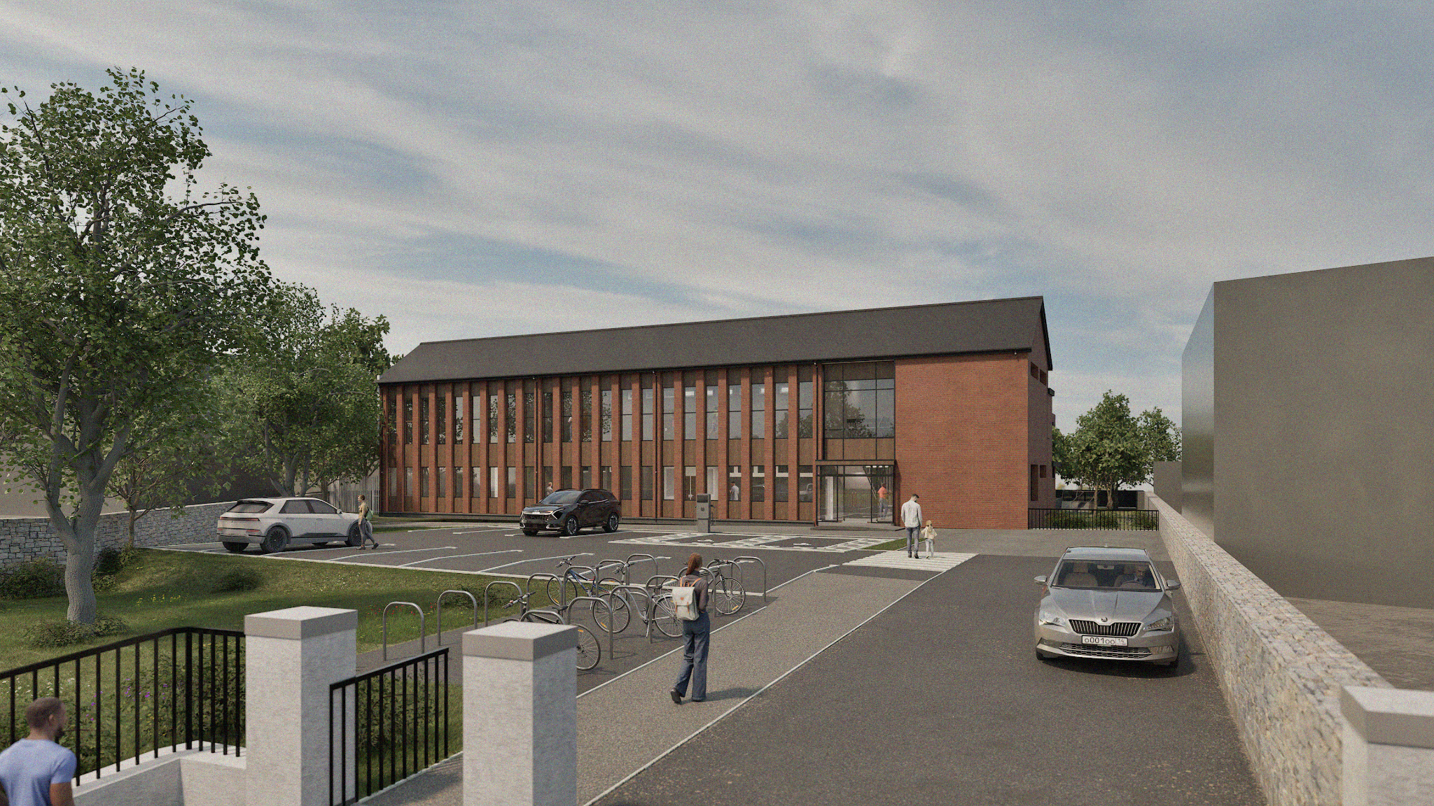 Red brick building street visualisation